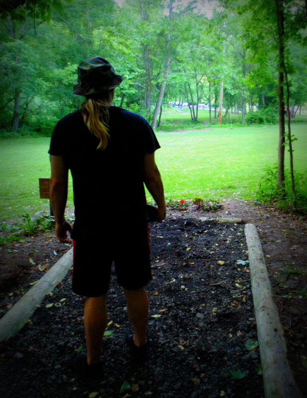 Caveman eyes the eighth basket, Wine Cellars Park