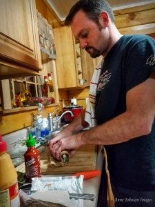 Jamie Riddle prepares ramp sushi