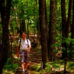 Hiker birding at Kanawha State Forest