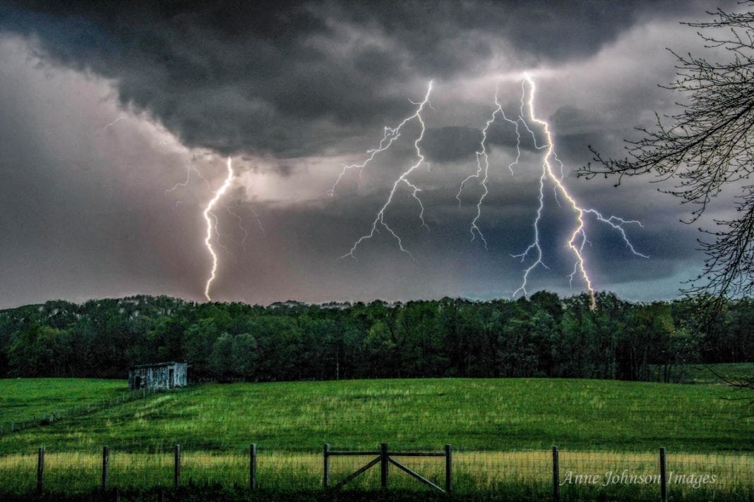 Lightning strikes beyond a pasture in central West Virginia. Photo courtesy Anne Johnson.