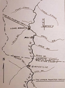 Olafson's map showing tree sites near Pax and Cirtsville