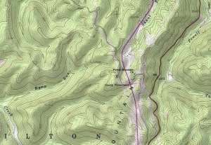 Portion of USGS map showing Young's Monument,and present site marked with X.