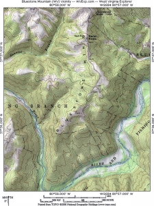 Bluestone Mountain rises between the confluence of the Bluestone River and Little Bluestone River.