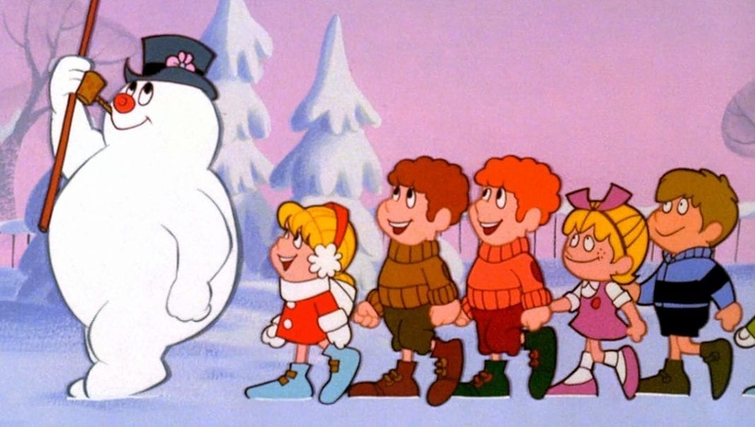 Frosty the Snowman leads a group of children in the 1969 animated Christmas television special b Rankin/Bass Productions.