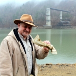 David Sibray holds hobbyhorse hoof