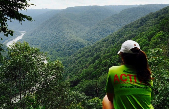 Malorie Polster contemplates the New River from an overlook at Grandview. Photo courtesy Active Southern West Virginia.