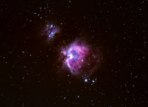 The Orion Nebula appears in the sword of the constellation Orion. 