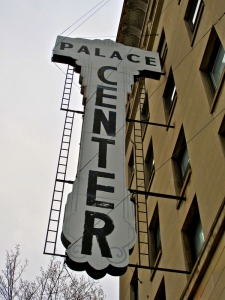 Sign on the historic Palace Furniture Building in Clarksburg, West Virginia.