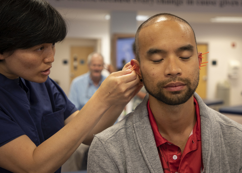 Medical students train in acupuncture at the West Virginia School of Osteopathic Medicine.