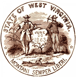 Line illustration of the West Virginia State Seal.