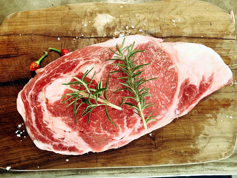 A steak cut from West Virginia-raised cattle awaits the oven.