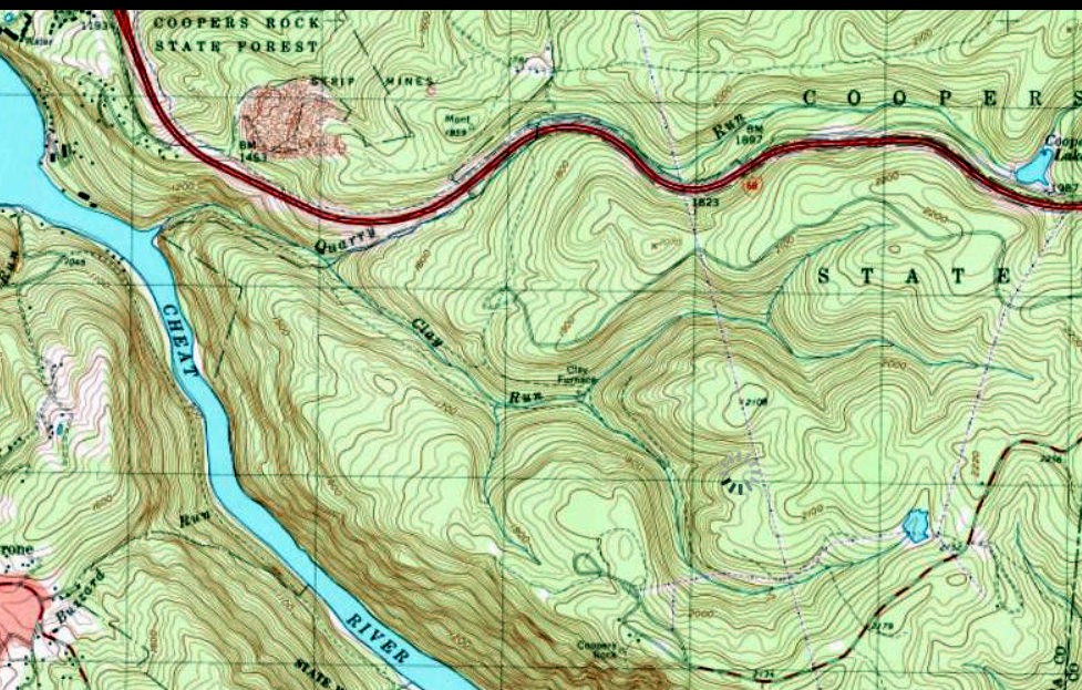 The Clay Run area at Coopers Rock State Forest drains into the Cheat River.