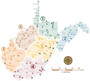 West Virginia Division of Natural Resources Districts Map