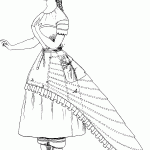 Sketch of a woman in skirt with bustle