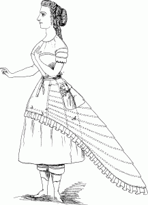 Sketch of a woman in skirt with bustle