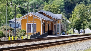 The restored passenger station at Alderson, West Virginia, is still served by Amtrak.