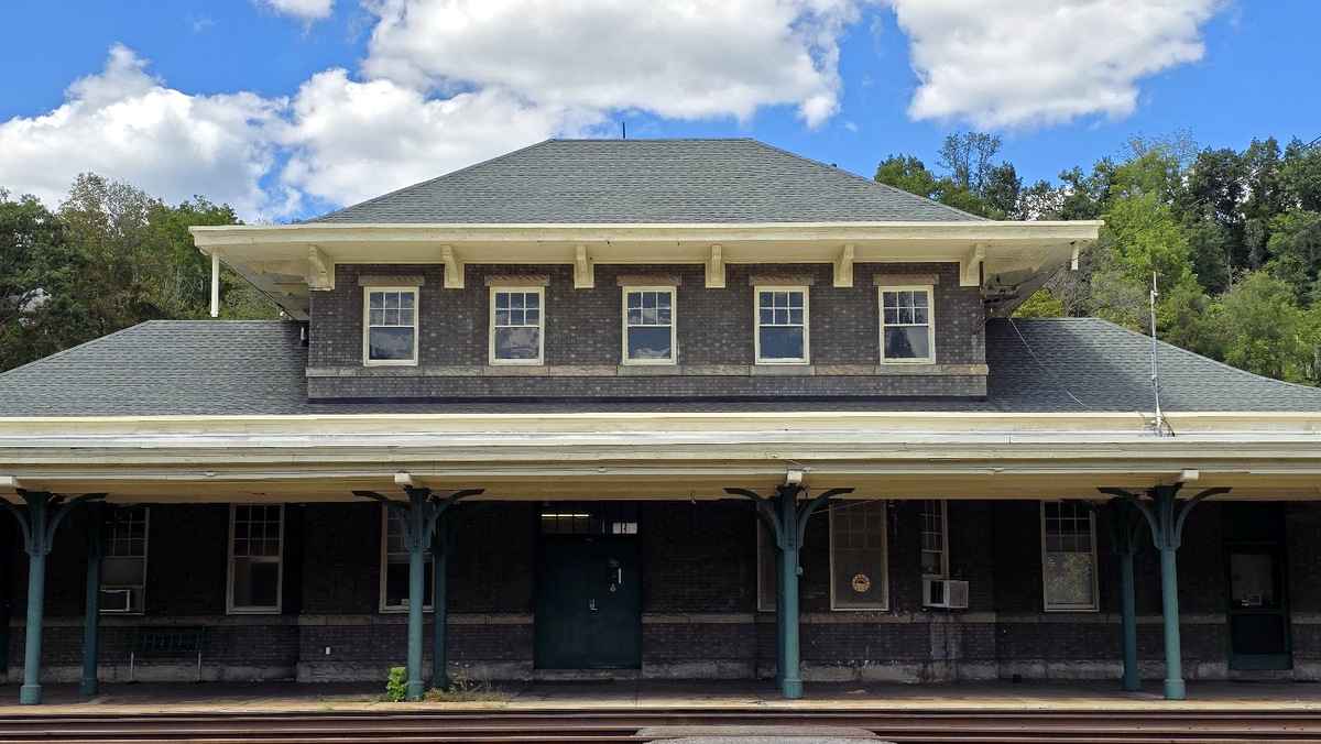 The C&O Railroad station at Ronceverte, West Virginia, overlooks the Greenbrier River.