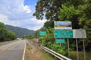 The Tug Fork River Road crosses the Tug Fork at Edgarton, West Virginia, at the Kentucky border.