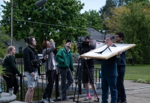 West Virginia-made comedy "Ambrosia!" nominated at Delaware film festival Directors gauge lighting while filming a scene from the comedy "Ambrosia!"